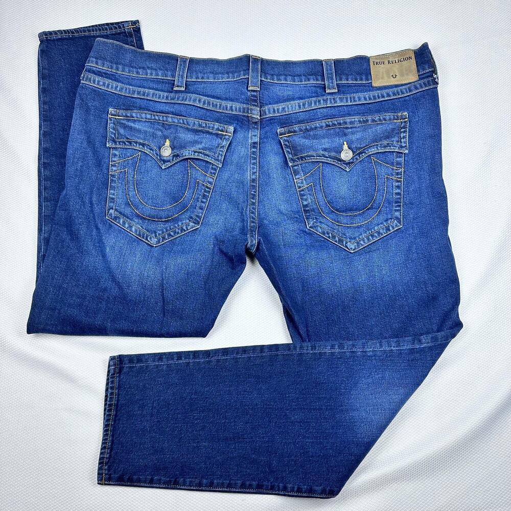 True Religion Jeans Mens 48x32 Blue Geno Relaxed Slim Flap Pockets Stretch Denim